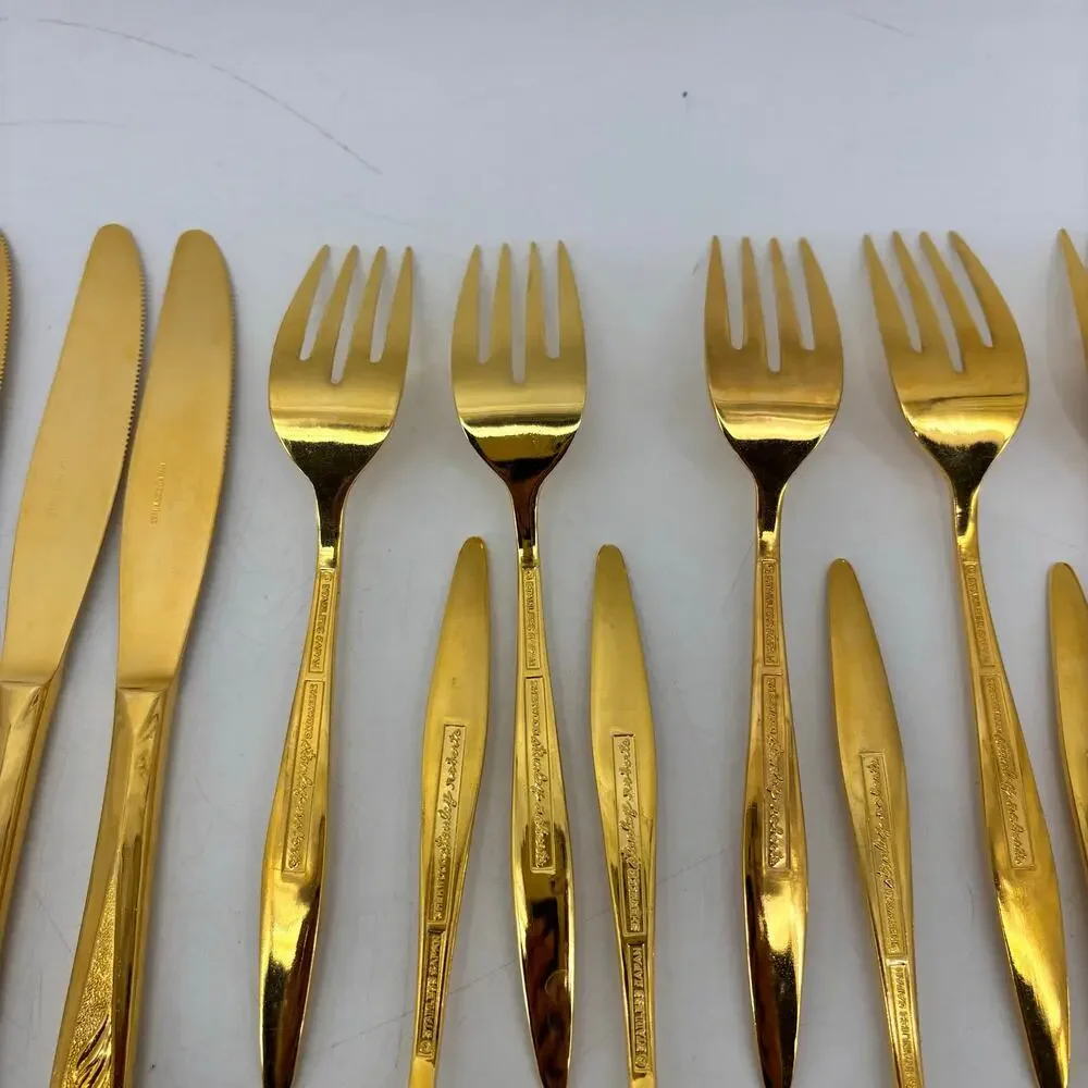Sherwood Stanley Roberts Flatware Spoons Salad Forks Stainless Gold Tone